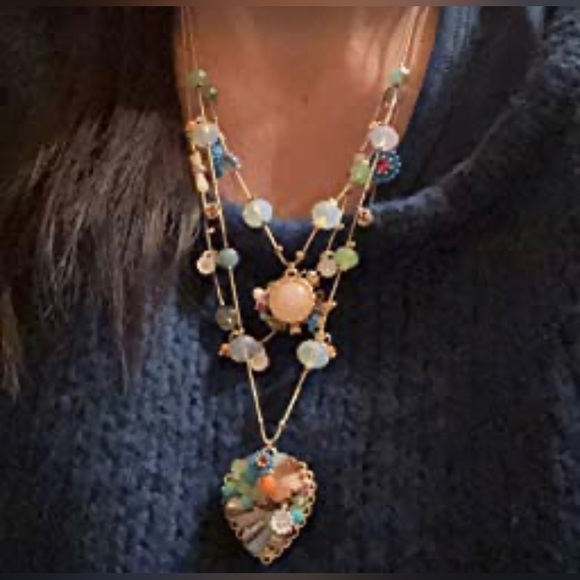 NWT Betsey Johnson Woven Mixed Multi-Colored Bead Flower Heart Illusion Necklace - Picture 4 of 4
